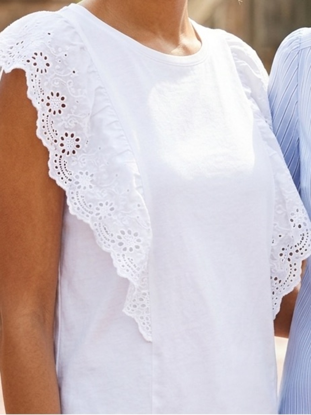 White Eyelet Ruffle Sleeve Women's Top